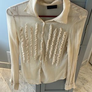 IKKS 100% silk ruffle shirt XS
